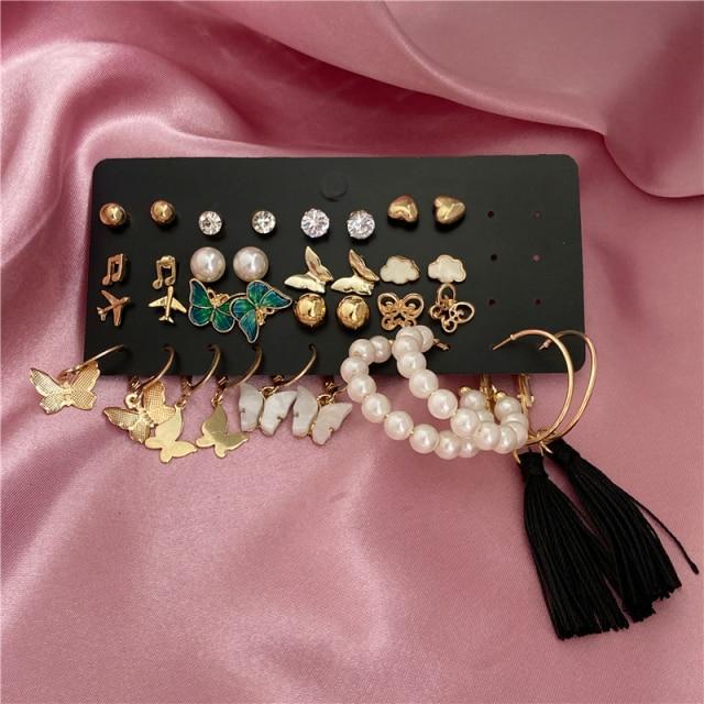 17KM Trendy Exquisite Pearl Metal Earrings Set for Women Geometric Circle Dangle Drop Earrings Acrylic Set of Earrings Jewelry
