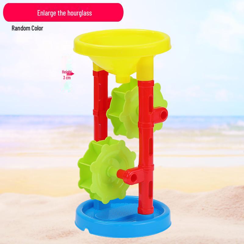 Strandspielzeug-Set für Kinder: Sandwerkzeuge, Sanduhr, Spielzeugauto und Eimer