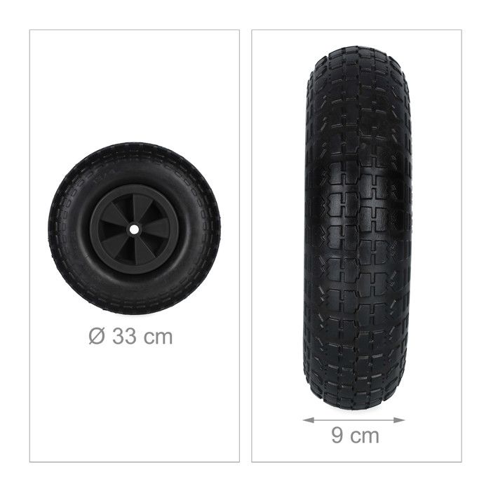 Relaxdays Roue de brouette, 4.00-6, caoutchouc, jante en plastique, increvable, charge maximale : 100 kg, noire