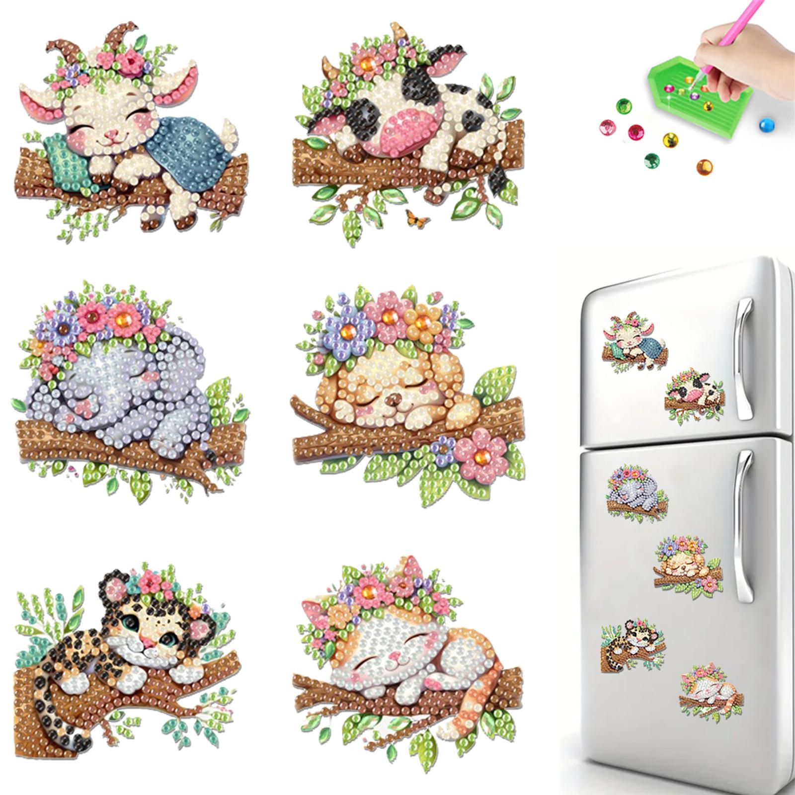 

6pcs 2D/flat Acrylic DIY Animals Diamond Painting Magnets DIY Art Fridge Magnet Refrigerator Sticker Magnetic Diamond Art Decor