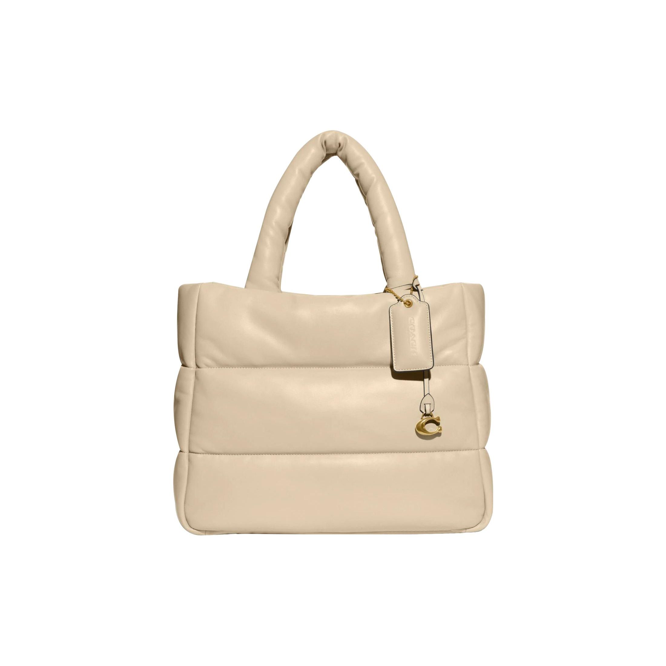 

Coach Pillow 37 Solid Stripe Zipper Closure Leather Cloud Tote Bag Women tote bags Ivory CE722-B4IY Basic Set (Bag+Dust Bag)