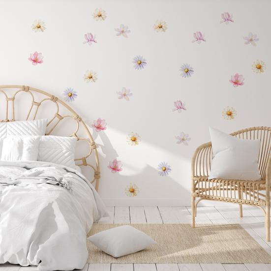 6Pcs Wall Decals, Flower Print Wall Stickers, Self-Adhesive Removable Waterproof Scratch Resistant Wall Decals for Kids Rooms And Kindergartens