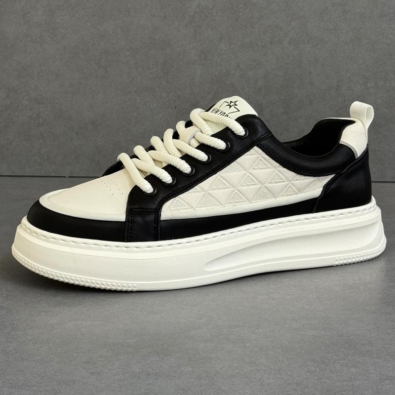 Cross-Border Little White Shoes Men'S Autumn New Breathable Men'S Versatile Trendy Shoes Leather Thick-Soled Light Heightening Board Shoes Men