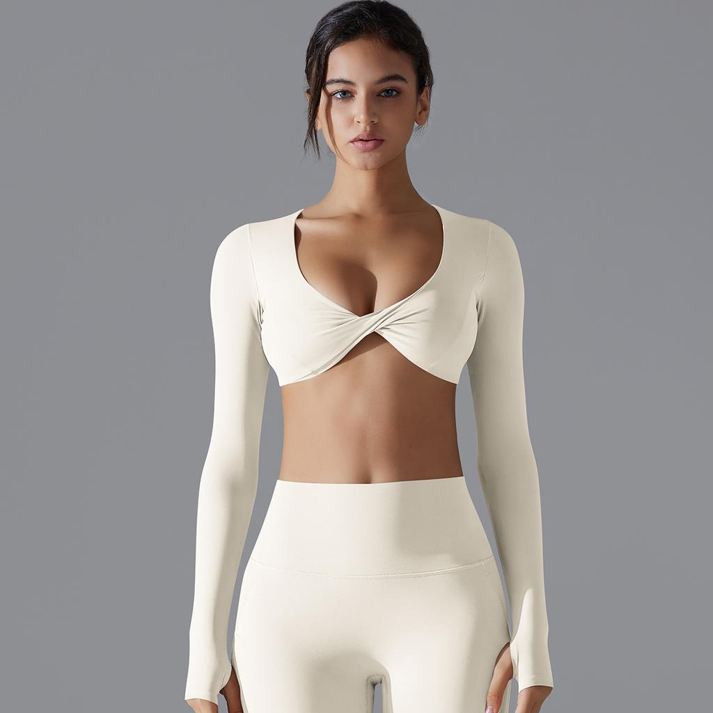 Sexy Chest Long Sleeved Yoga Nude Quick Drying Tight Fitting Sports T-Shirt Casual Running Fitness Top For Women
