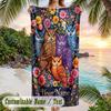 Colorful Owls Garden Theme Quick Dry Beach Towel Custom Name Text Print Large Sand Resistant Towel Beach Vacation
