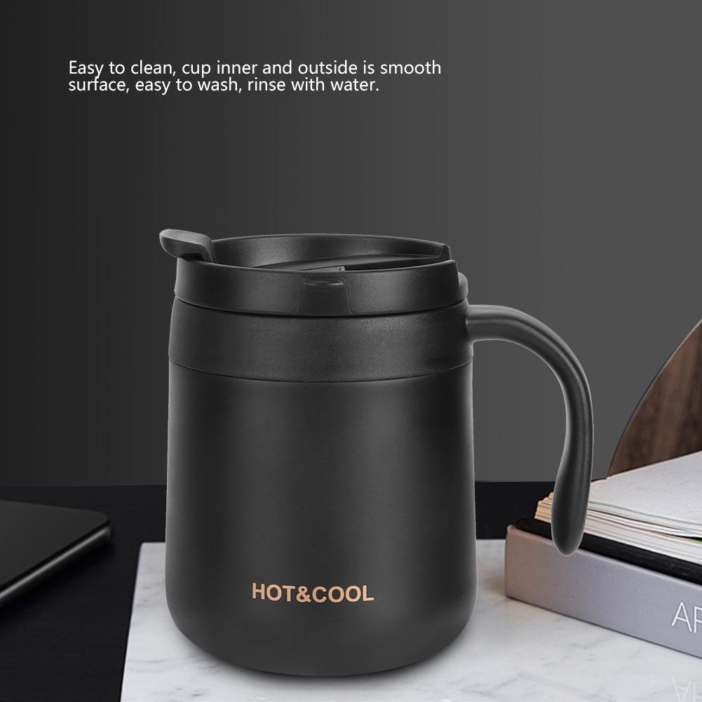 Doppelwandige Edelstahl Vakuumisolierte Kaffeebecher Tasse mit Henkel für Zuhause Büro Schwarz 350ML