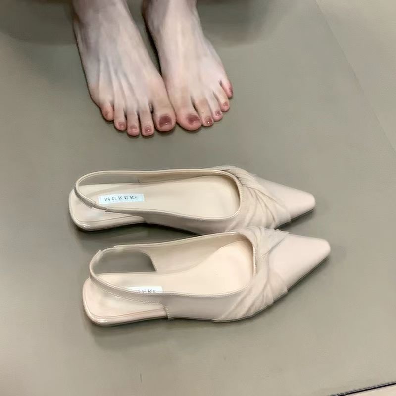 

Xiaoxiangfeng Baotou Sandals Women s Summer Wear 2025 New French Temperament with Skirt Slope Heel Pointed Back Empty Single Shoes 39 телесный