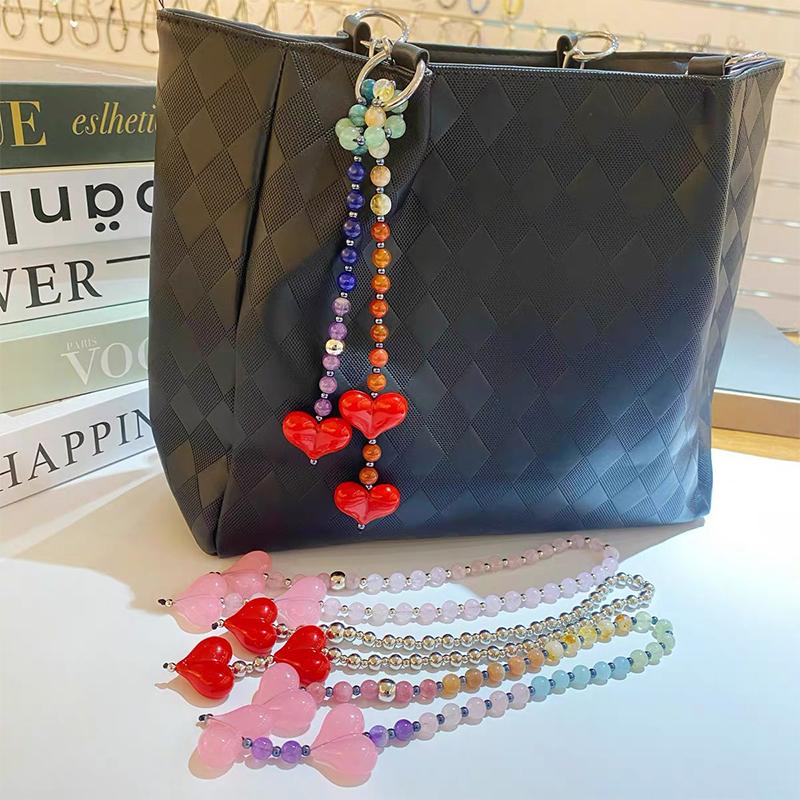 Bag Charm For Women Y2K Accesories Love Heart Pendant Colorful Beads Chain  Lady Jewelry