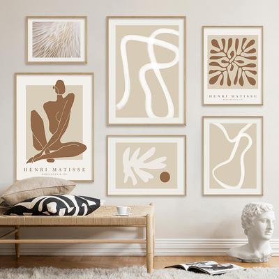 Boho Abstrakt Matisse Beige Weiße Linie Wand Kunst Poster Minimalistischen Leinwand Gemälde Druck Bild Wohnzimmer Innen Wohnkultur