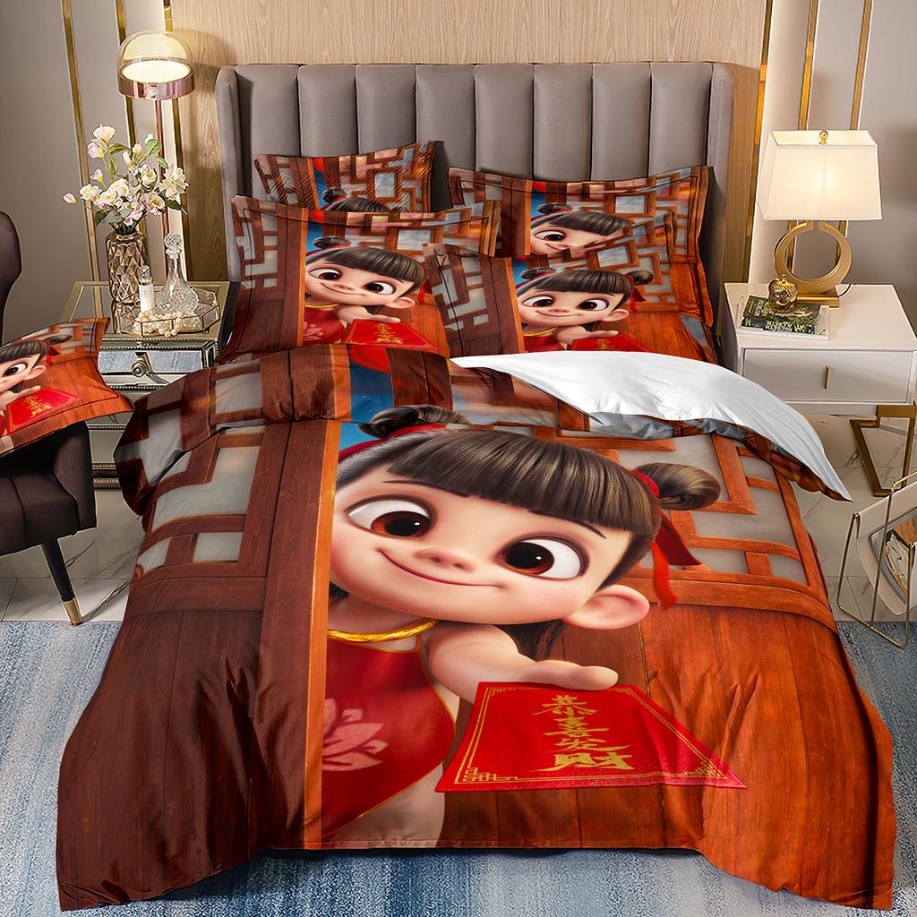 HD Print Animation Ne Zha Quilt cover,Ne Zha 2 Bedding Set Single Twin Full Queen King Size Bed Set Adult Kid Bedroom Duvetcover