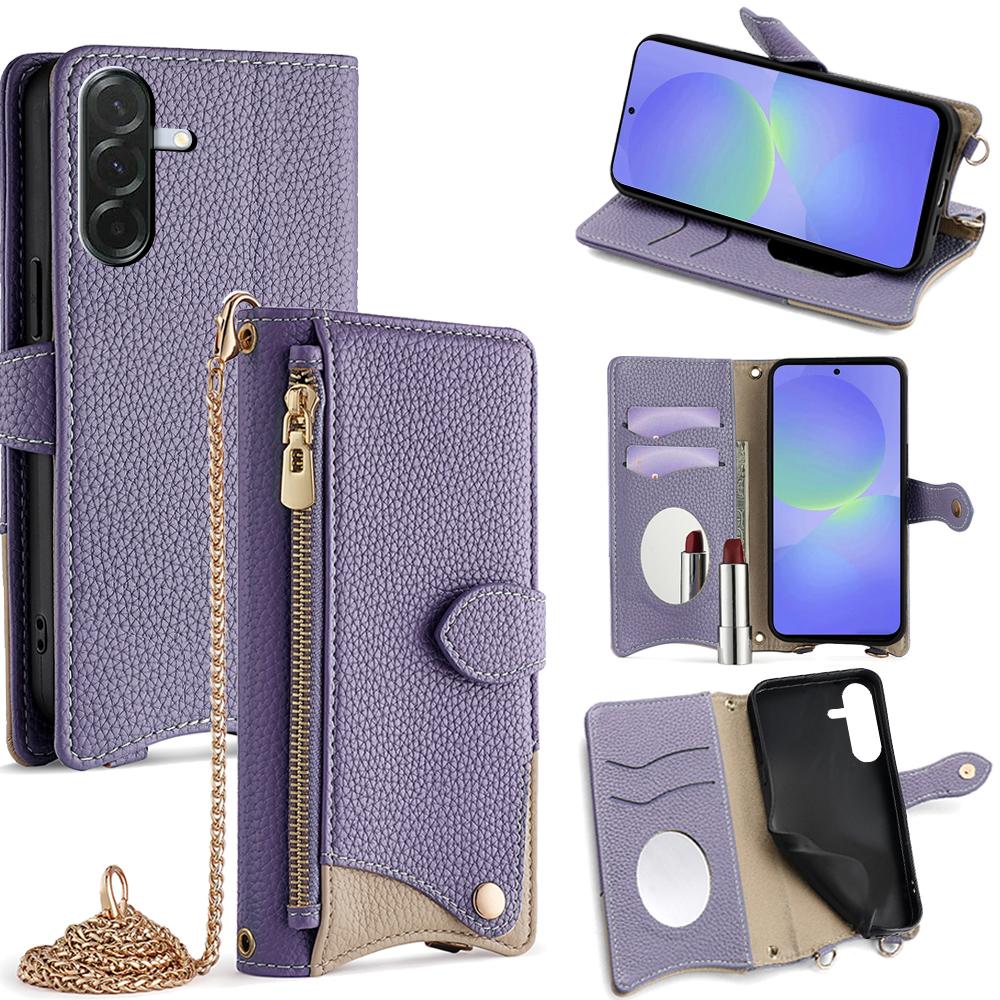 For Samsung Galaxy A36 5G Leather Case Wallet Stand Cover Irregular Tail Style with Chain Strap