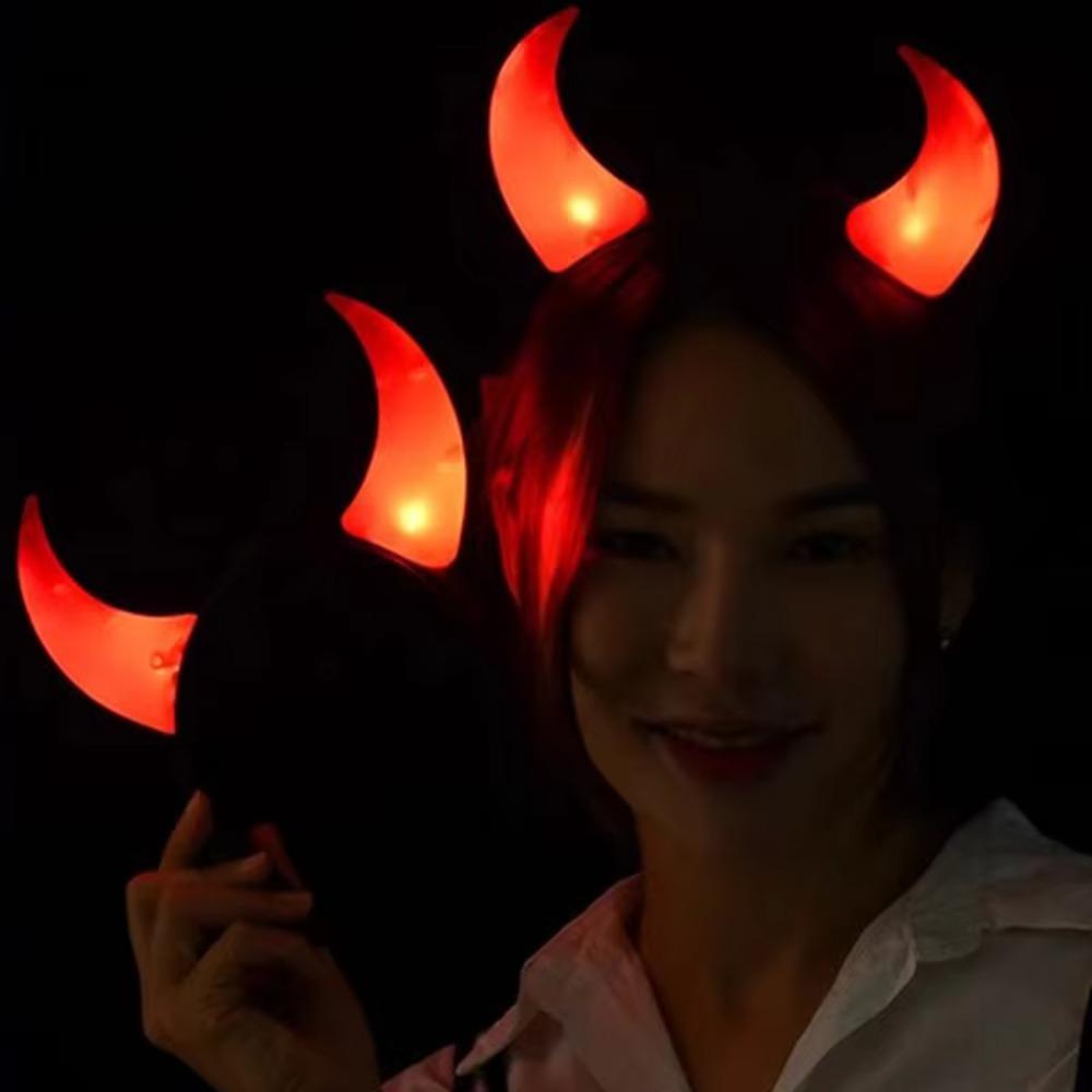Glowing LED Devil Horn Hair Hoop with Anti-slip Small Teeth Bull Horn Head-wear Live Concert