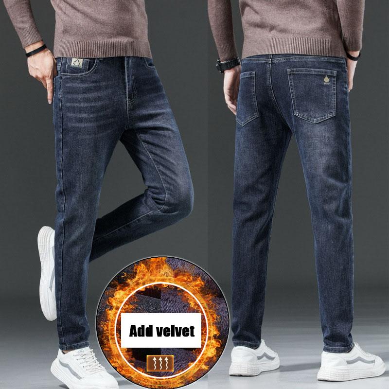 Men'S Jeans Autumn And Winter New Trend Retro Men'S Pants Elastic Straight Leg Pants With Added Fleece And Increased Casual Size