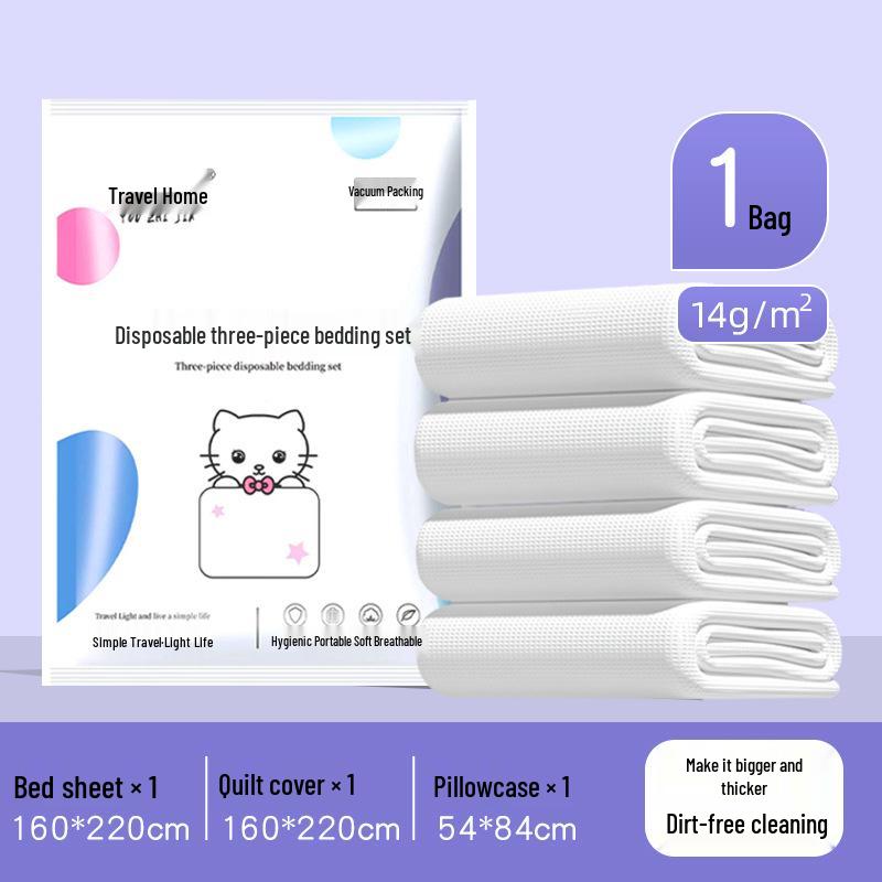 Disposable 4-Piece Bedding Set: Fitted Sheet, Duvet Cover, Pillowcases - Thick, Oversized, Hotel-Grade, Portable, Dirt-Proof.