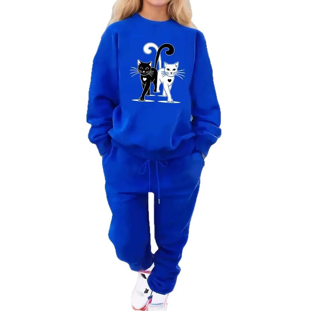 1116 European and American new women's clothing, simple casual fashion 1D printing loose crew neck sweater women's suit