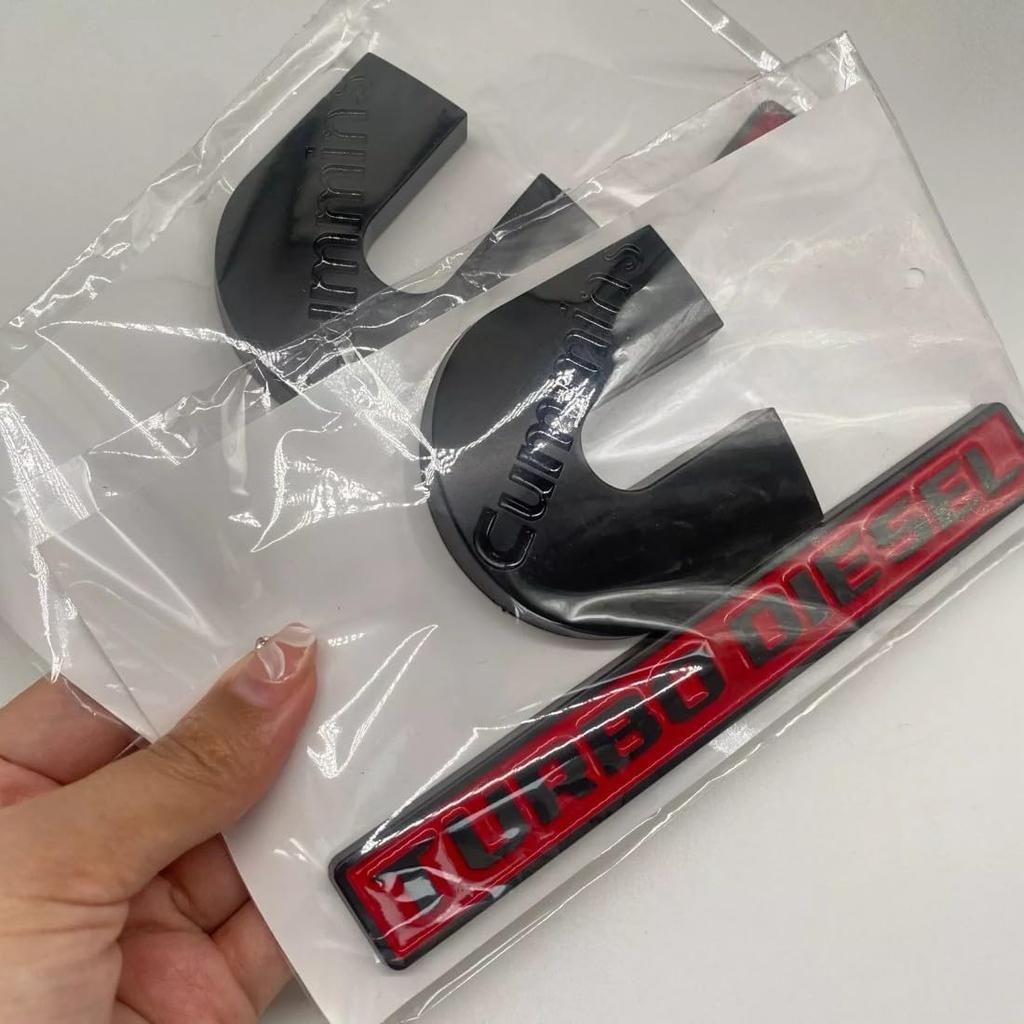 2Pc Set Compatible with Cummin Turbo Emblems for 2500 3500 Fender Badges (Black Red)