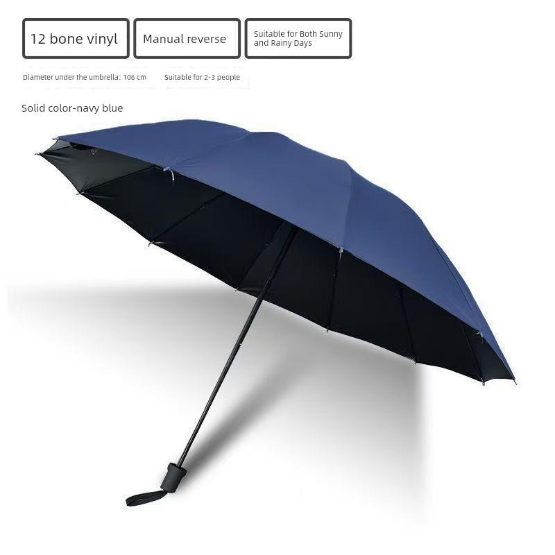 Extra-Large Ten-Rib Sunshade Umbrella, Business-Grade Black-Coated Double Sun Umbrella, Folding Umbrella
