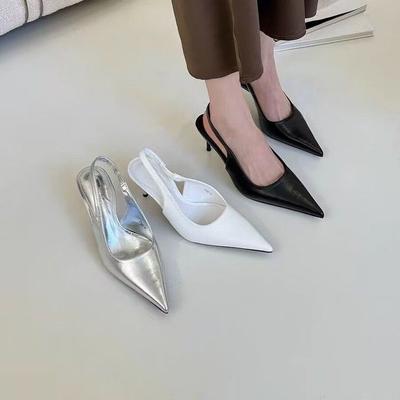 New High Heels White Pumps Women Summer Slingbacks Pointed Toe Party Shoes Woman Solid Thin Heeled Sandals Ladies Sandals