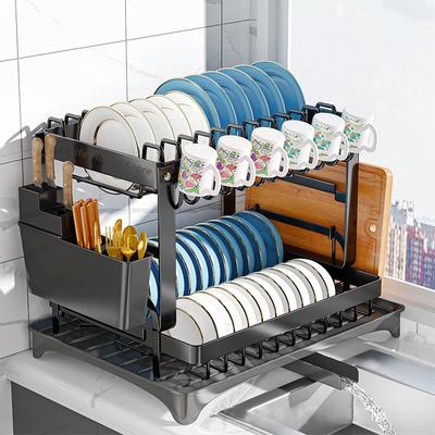 Double-layer Kitchen Dish Bowl Drainer Storage Rack Household Tableware Drain Chopsticks Knife Fork Water Cup Storage Holder