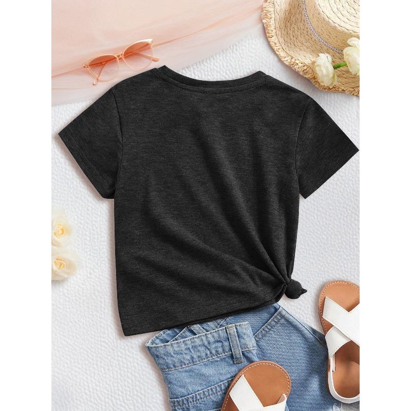 European Sizes Summer Girls' Casual And Comfortable Short-Sleeve T-Shirt , Perfect for Beach Outings And Everyday Outdoor Activities