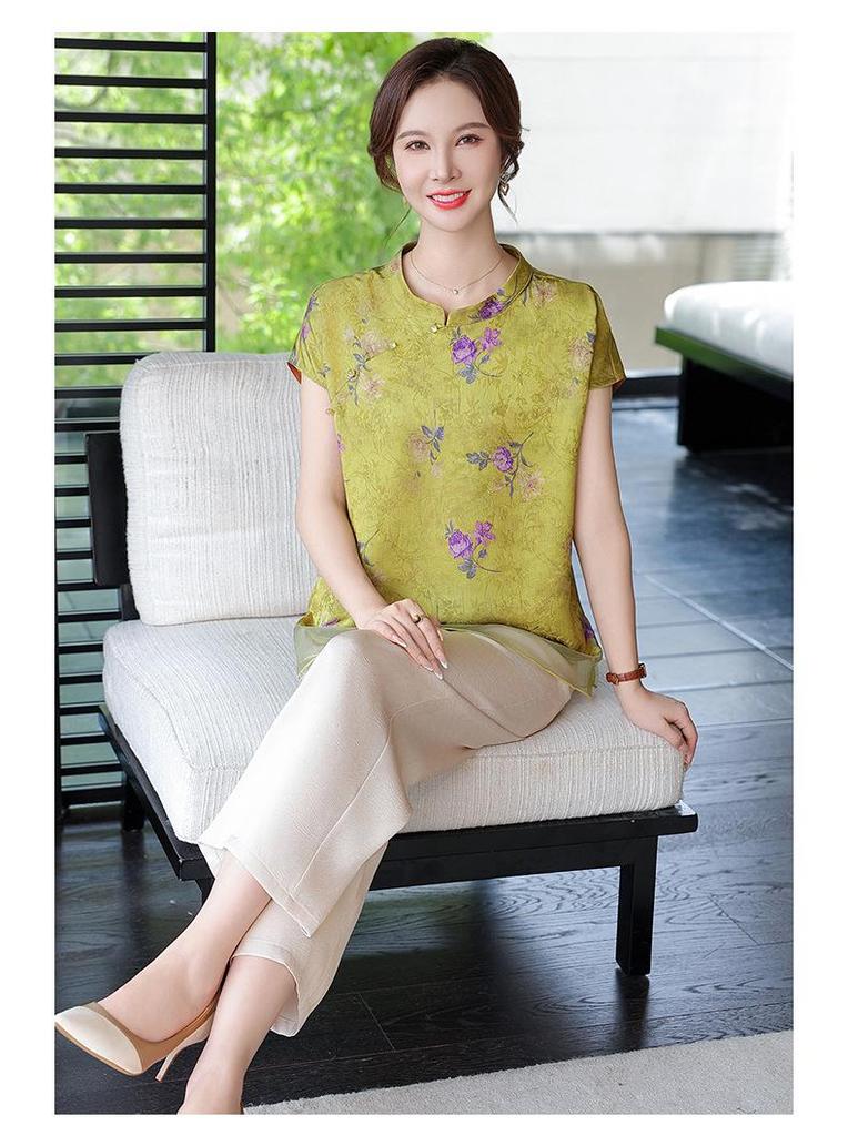 2026 New Chinese Style Summer Top for Middle-aged and Elderly Women - Stylish Small Shirt Set