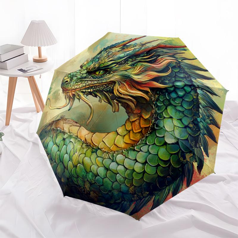 1 PC Automatic Folding Umbrella - Fantasy Dragon Pattern, Portable & Foldable Design with 8 Ribs, Christmas Birthday Gifts