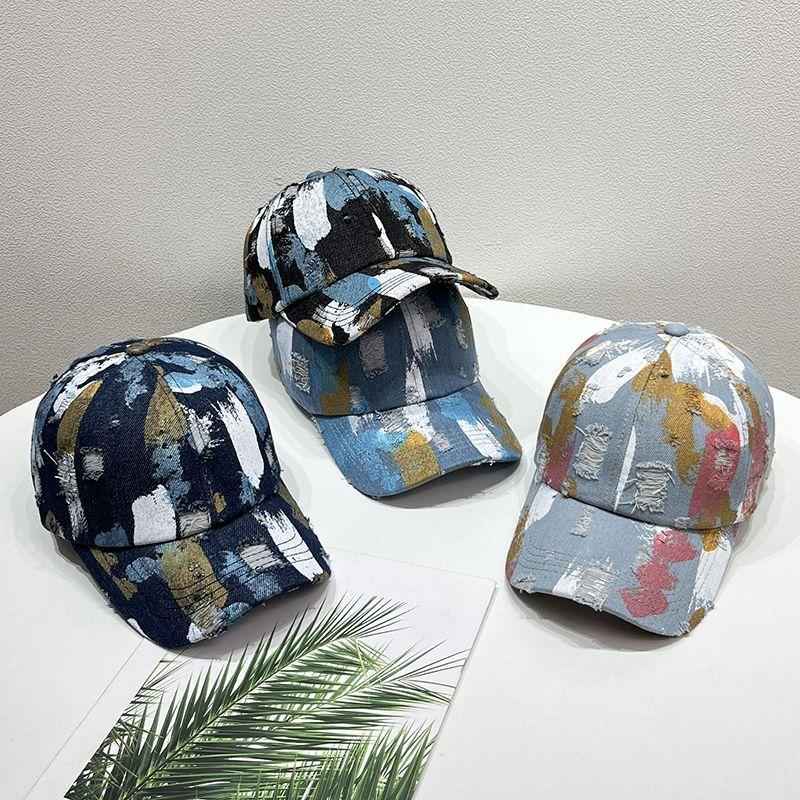 Broken Hole Graffiti Color Blocked Simple Baseball Cap for Women, Sun Shading Couple, Duckbill Cap for Men