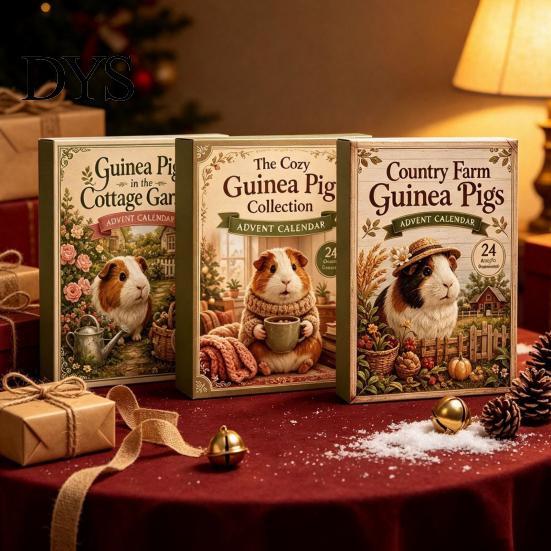 Christmas Collection Toys Advent Calendar with 24 Guinea Pig, Garden Theme Cute Countdown Blind Box Animal Figurines, Decorative Healing Ornaments for