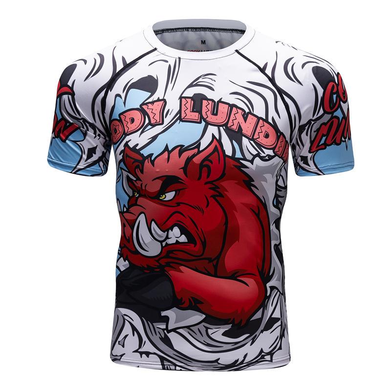 Nouveau Homme Manches Courtes Sport Chemise Homme Séchage Rapide MMA T-shirts Collants de Compression Homme Impressions 3D T-shirts Tops Salles de Sport Musculation Rashguard