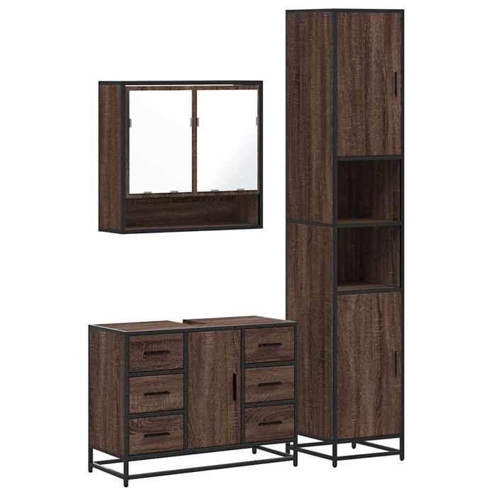 VidaXL 3-piece Bathroom Furniture Set Brown Oak, Bathroom Cabinet, Toilet Storage Cabinet, 3301114