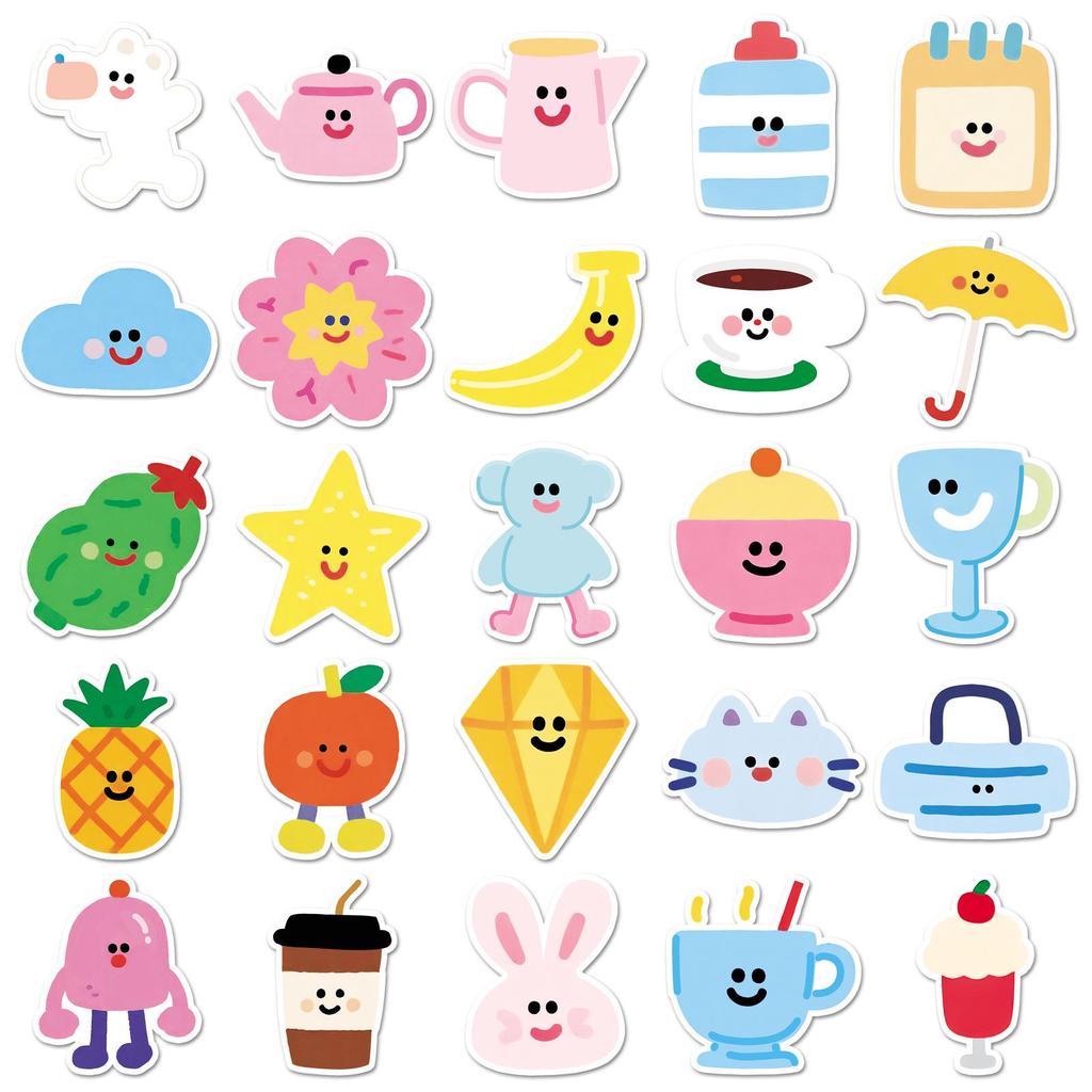 50 Dopamine Simple Cartoon Doodle Stickers - Cute Childlike DIY for Storage Box & Phone Case