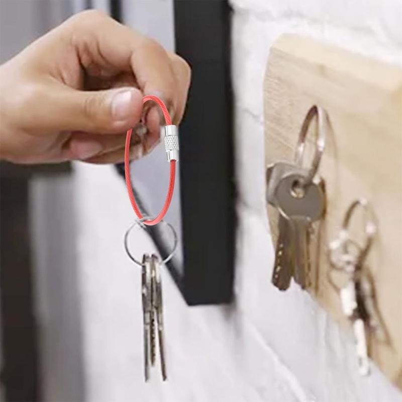Stainless Steel Keychain Rope Outdoor Rubber Coated Key Ring for Camping Colorful Hanging Keychain 5pcs Durable Wire