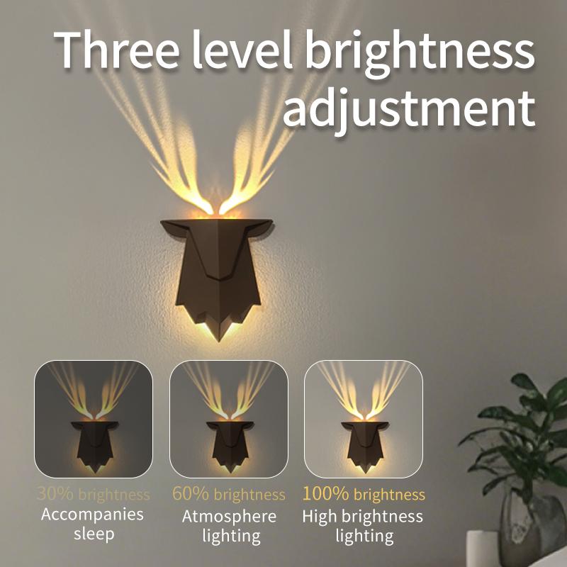 Deer Antler Projection LED Wall Lamp Remote Control Dimmable Timer Night Light Halloween Christmas Party Decoration Lights