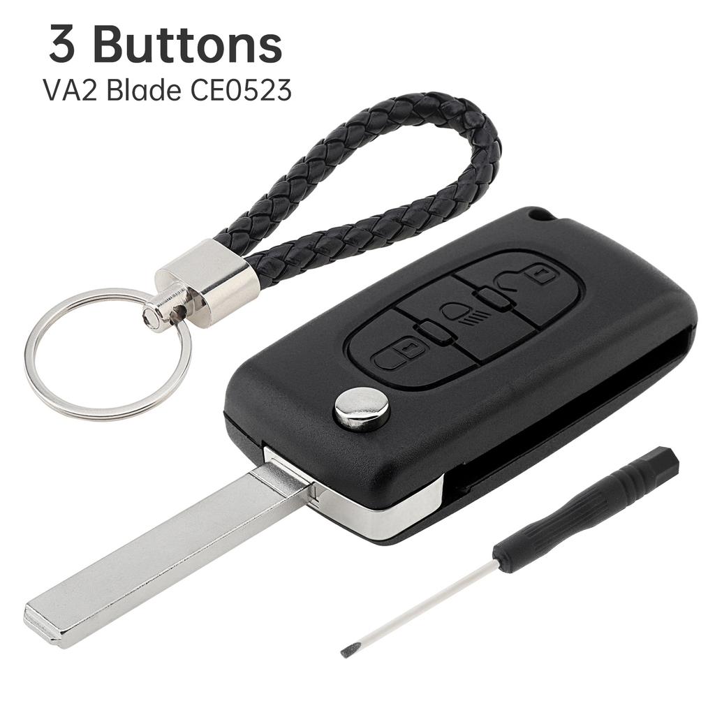 3 Button Flip Key Fob Case Replacement Durabled for 207-407 Citroen C1-C4 with Tools Key Chain Screwdriver