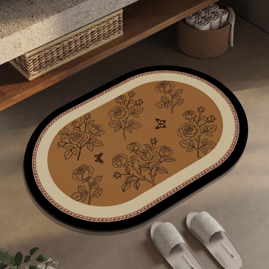 Retro Oval Badezimmerbodenmatte Saugfähig und Rutschfest Badezimmerbodenmatte Schnelltrocknende Bodenmatte