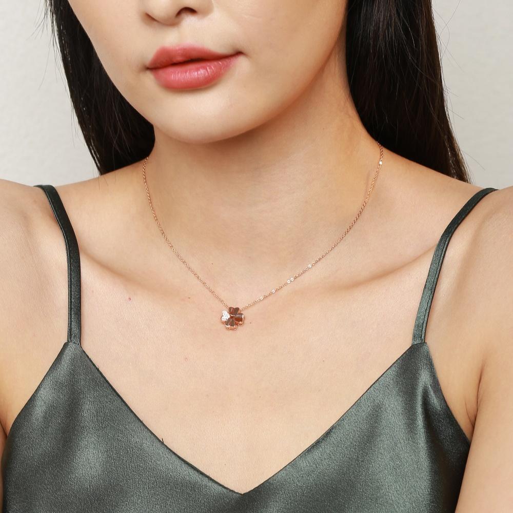 18K Rose Gold Quadrilobe Necklace Female 925 Silver Gold Clavicle Chain Pendant Necklace Jewelry