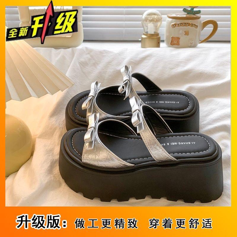 2025 spring new muffin thick-soled heightening slippers women's summer wear sandals small fashion popular cool slippers