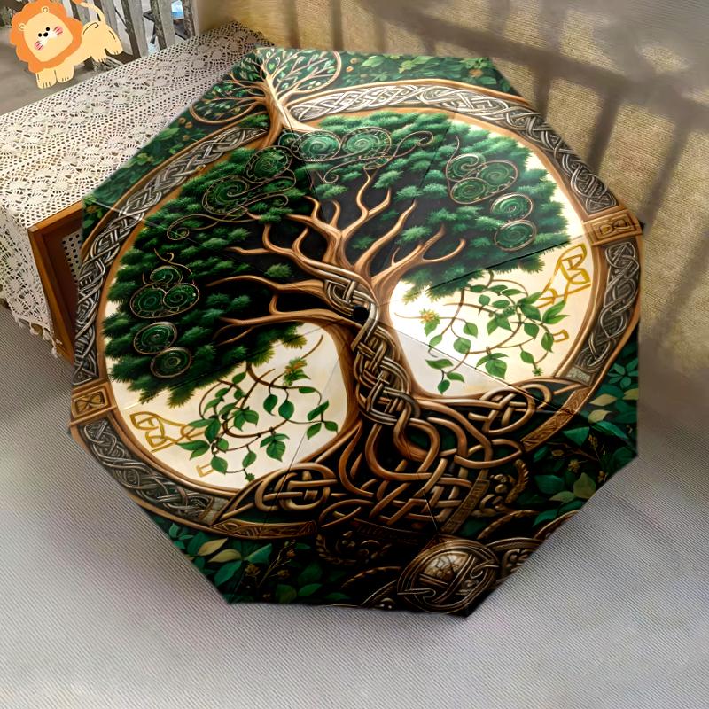 

1PC Celtic Tree of Life Umbrella Portable Folding Umbrella Iron Frame Hole Bone Structure Outdoor Home Umbrella A13 разноцветный