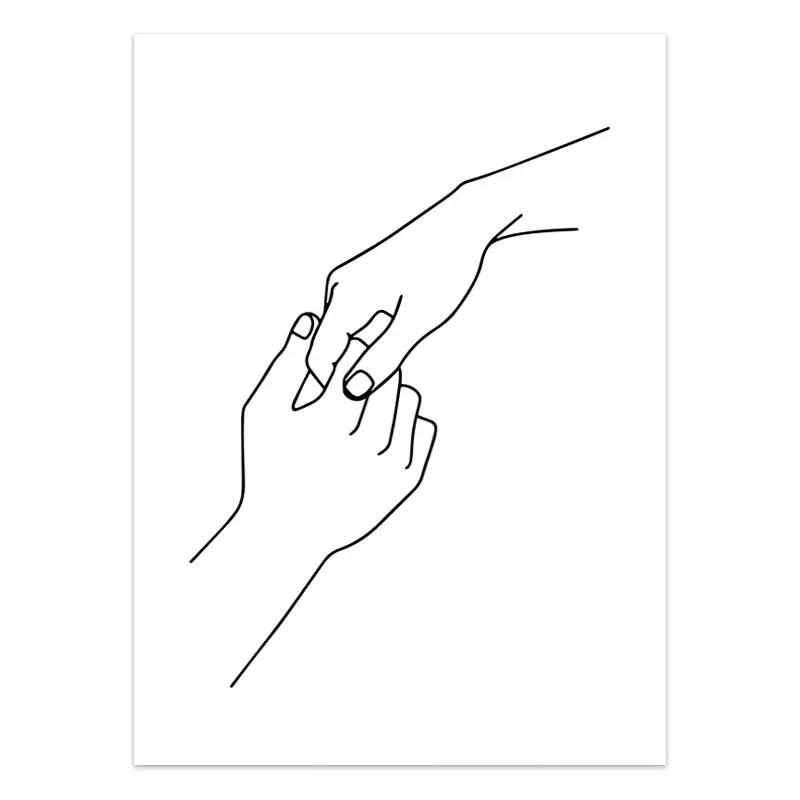 Black White Couple Line Wall Art Canvas Painting Line Drawing Hand Love Kiss Posters and Prints Nordic Picture Living Room Decor