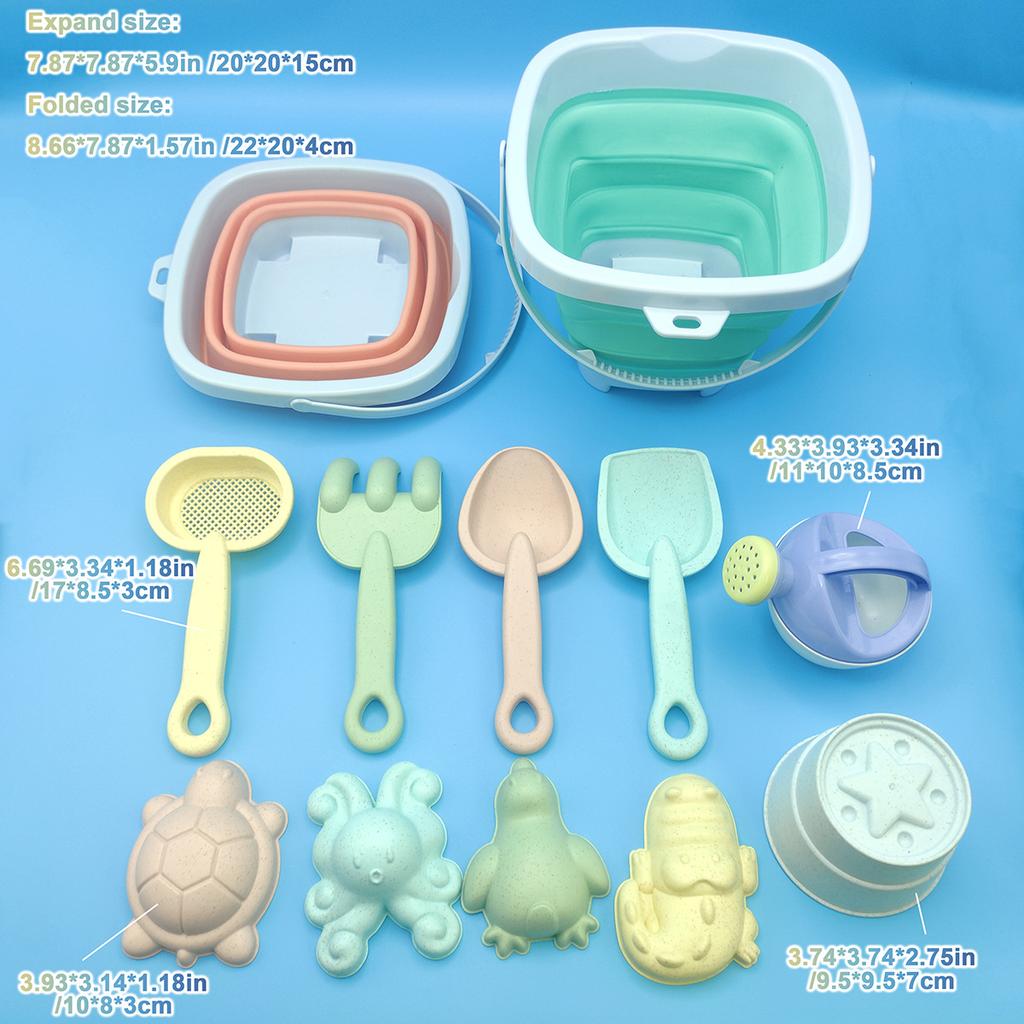 Giocattoli da spiaggia per bambini Set di giocattoli di sabbia per i più piccoli Giocattoli di sabbia con secchio pieghevole Pala Rastrello Set Stampi per sabbia Estate all'aperto