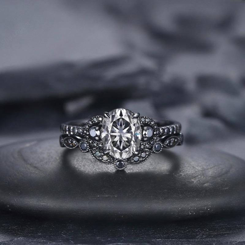 Gun Black Zirkon Ring, Ring Internet Promi Hochzeit Verlobung Vintage Diamant Ring