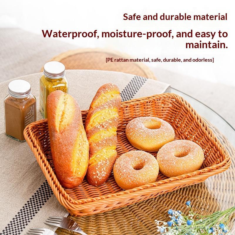 Imitation Rattan Handwoven Storage Basket Eco-Friendly Material Organizer for Kitchen Fruit Snack Picnic Outdoor Use