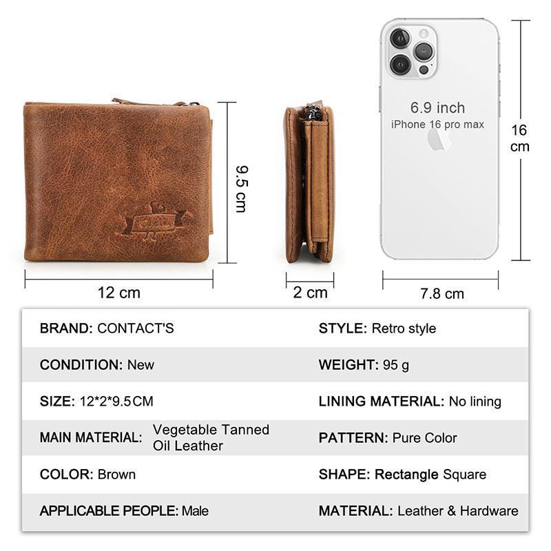 CONTACTS Genuine Leather Men‘s Wallet Short Purse For Men Coin Pocket Wallets Male Portmane