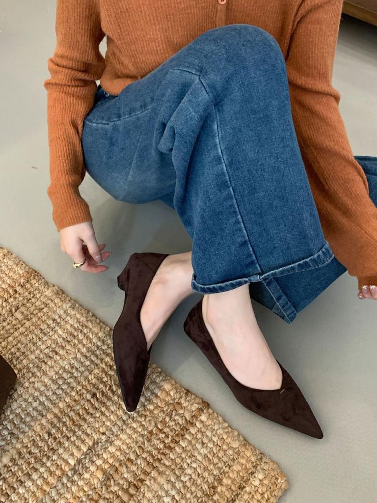 2025 New Autumn and Winter Pointed Suede Light Mouth Thick Heel Versatile Commuter Work Fashion Women's Single Shoes