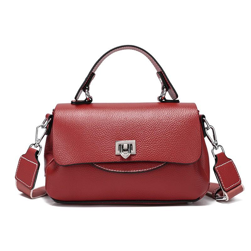 Elegant Womens Top-Grain Leather Crossbody Bag Medium Square Handbag Daily Commute Stylish Shoulder