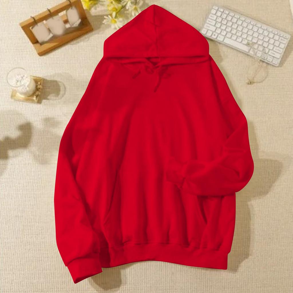 Ladies' Casual And Fashionable Solid Color Long Sleeved Hooded Warm Shirt Loose And Comfortable Hoodie