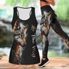 Loyales Tiermuster Druck Yoga Outfit für Damen Mode Workout Leggings Fitness Sport Lässiges Yoga Set Sportanzug