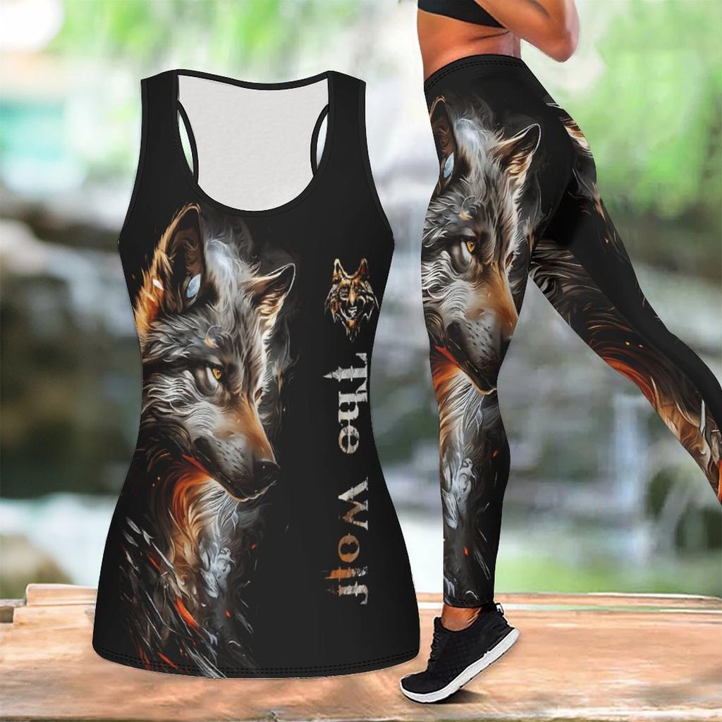 Loyales Tiermuster Druck Yoga Outfit für Damen Mode Workout Leggings Fitness Sport Lässiges Yoga Set Sportanzug