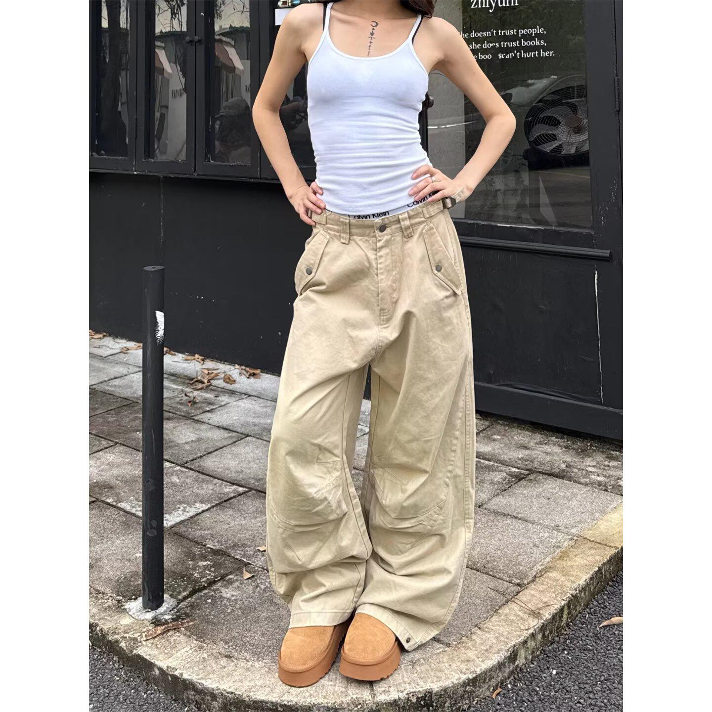 

2025 Men s American Retro Camouflage Paratrooper Pants - Loose Straight-Leg Outdoor Trousers 2XL хаки