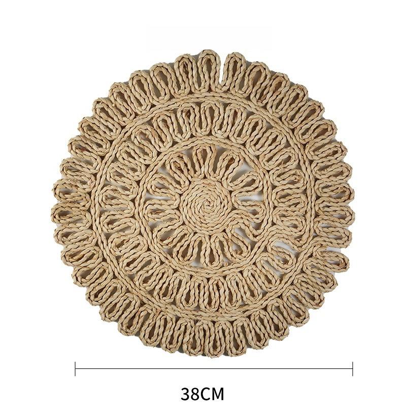 Bohemia Round Woven Placemats for Dining Table Braided Heat Resistant Non-Slip Weave Water Hyacinth Table Mats Table Decoration